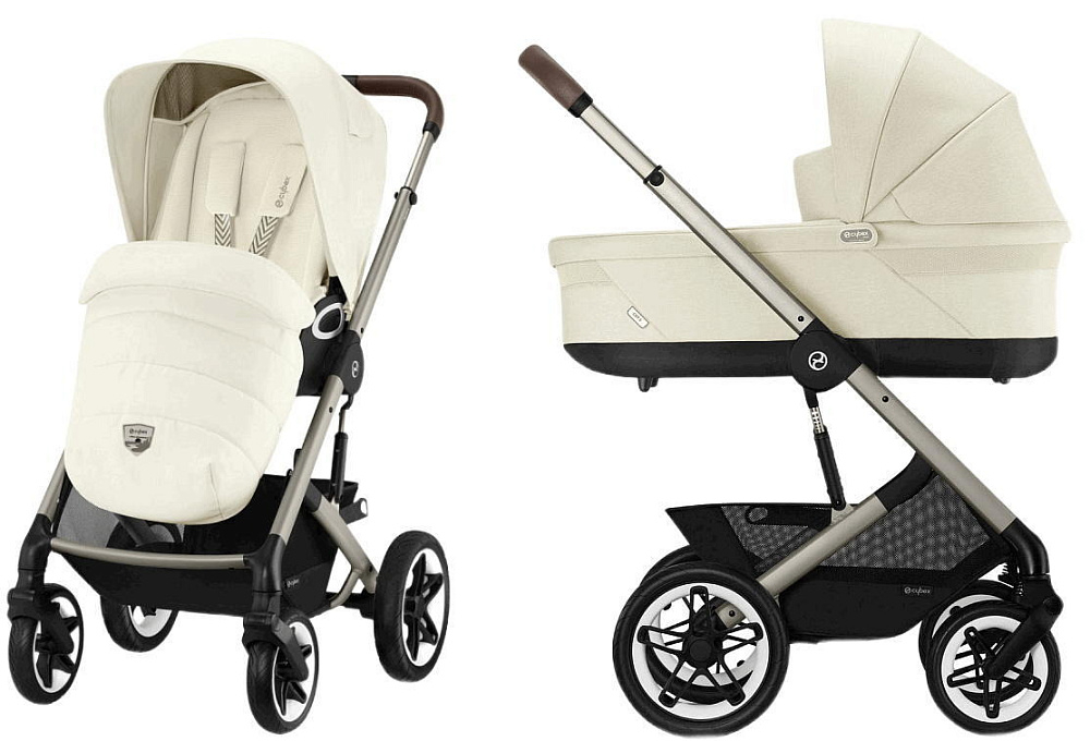 Коляска Cybex Talos S Lux TPE complete Aton S2 Moon Black Base One 4 в 1 Seashell Beige с дождевиками
