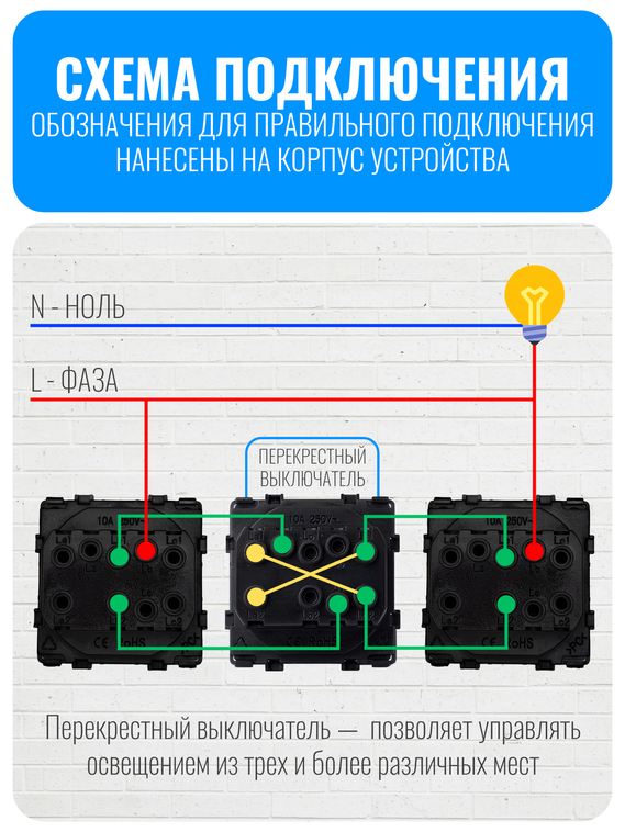 Выключатель клавишный перекрестный Smart Aura серия Classic без рамки