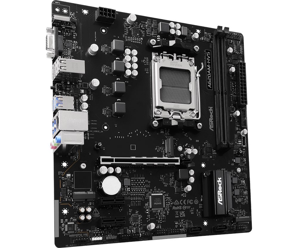 Материнская плата ASRock A620AM-HVS AM5 2xDDR5 2xSATA3 RAID 2xM.2 D-Sub HDMI mATX