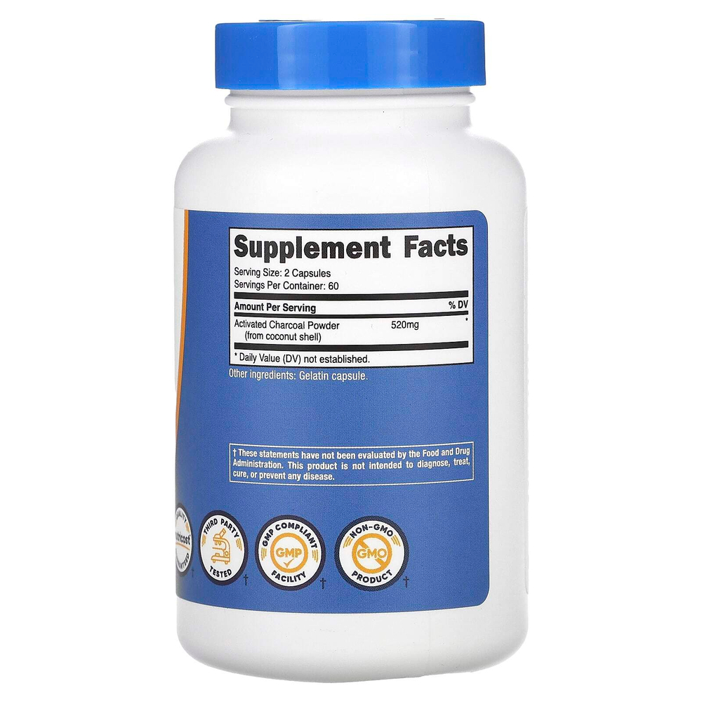 Nutricost, Активированный уголь, 120 капсул (260 мг на капсулу)