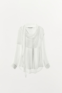 ZARA РУБАШКА С ПЛАТКОМ ZW COLLECTION, БЕЛЫЙ