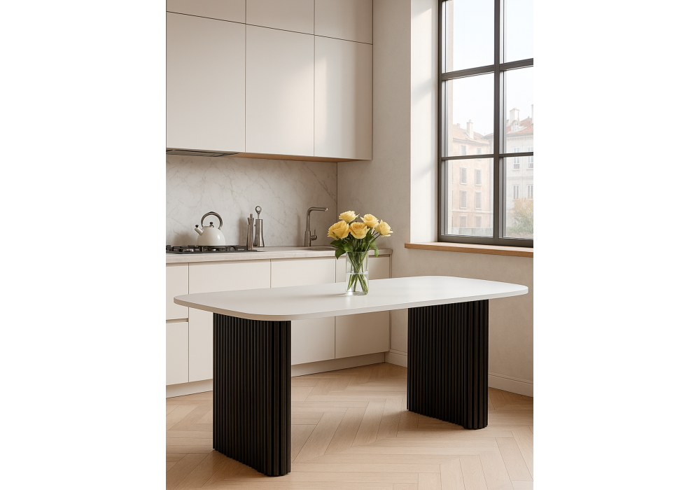 Стол деревянный Woodville Бавария B 200 х 90 белая пленка шагрень, черный, ножки черные