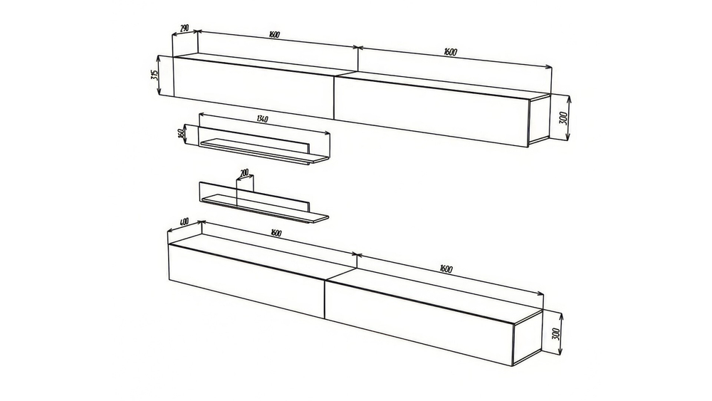 Гостиная 1 МДФ Белый DM635-6 / Черный 0190 320*40*180 см, Белый, Черный   Фиеста