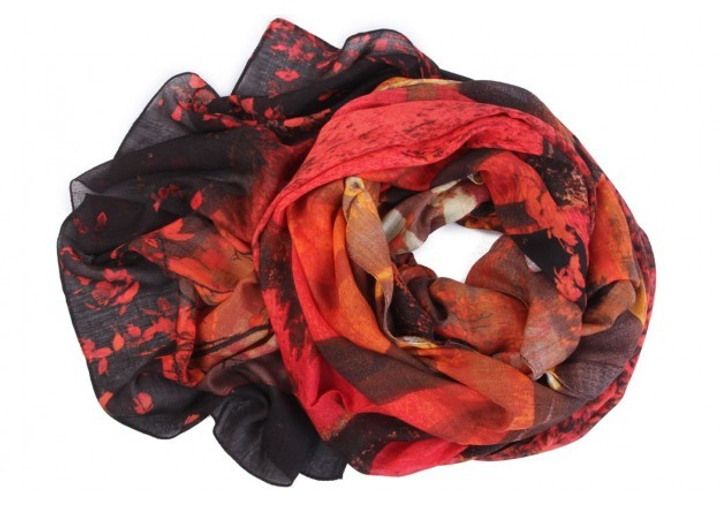 Палантин материал Вискозное волокно (Modal) Осенний лес цвет красный черный коричневый размер 165х105 см.