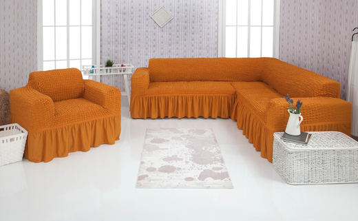 Комплект чехлов на угловой диван с креслом, цвет Горчичный
