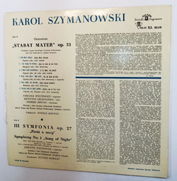 Винтажная виниловая пластинка Szymanowski - Stefania Woytowicz, Krystyna Szczepanska, Andrzej Hiolski, Chor I Orkiestra Filharmonii Narodowej, Witold Rowicki Stabat Mater. Symphony No. 3 (Poland 1964)