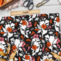Ткань мембрана контрастные оранжевые цветы