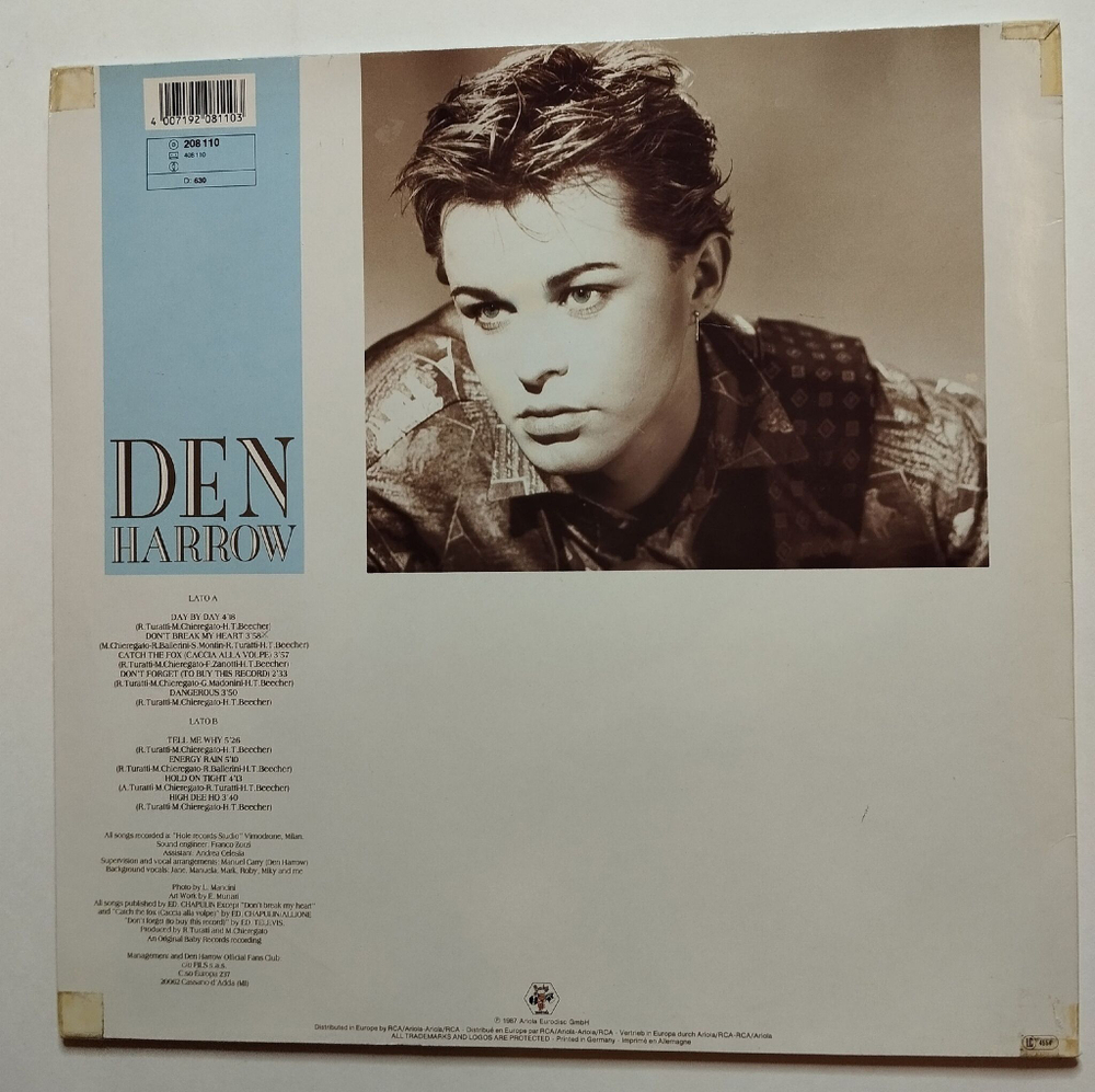 Винтажная виниловая пластинка LP Den Harrow Day By Day (Germany 1987)