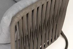 "Багамы" диван 3-местный плетеный из роупа, каркас алюминий бежево-серый (RAL7006) муар, роуп серо-коричневый 23мм, ткань светло-серая