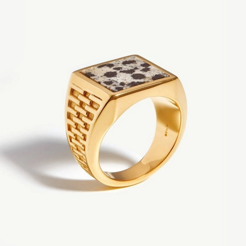 Кольцо-печатка Плетенный Квадрат с Камнем