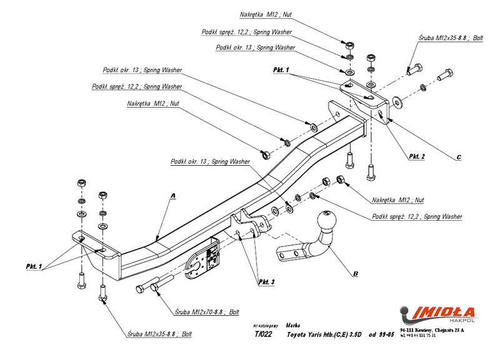 Фаркоп IMIOLA T.022 Toyota Yaris хетчбек 3/5 дверей 1999-2005, Toyota Vitz 1999-2005, Toyota Echo 1999-2005(паспорт и сертификат в комплекте)(без электрики)