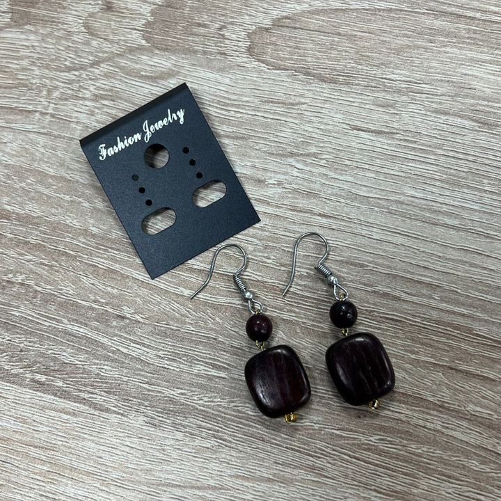 Серьги Камешек, дерево, цвет бордовый, 13x25 мм