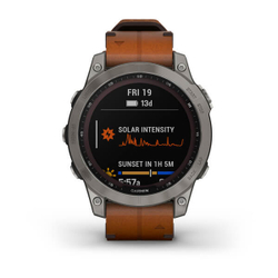 Умные часы Garmin Fenix 7 Sapphire Solar титановый серый с коричневым кожаным ремешком