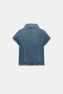 ZARA ПРИТАЛЕННАЯ ДЖИНСОВАЯ РУБАШКА TRF, СИНИЙ
