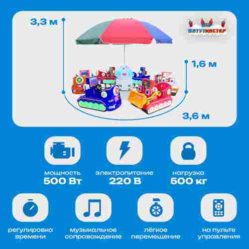 Электрическая Аттракцион карусель «Юный строитель», 3,6х3,3 м