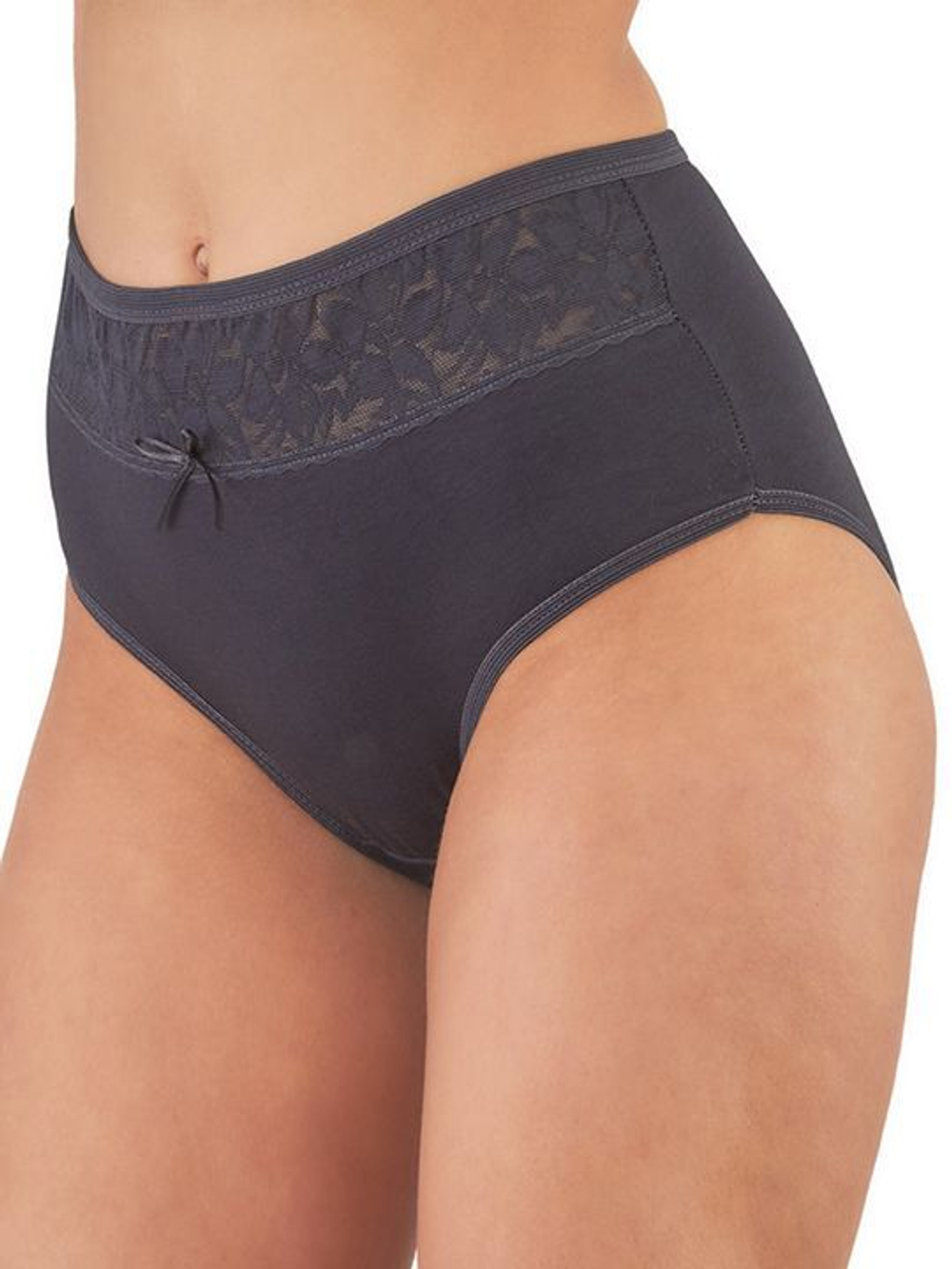 Женские трусы-макси plus size с кружевом на поясе (Размер: 52) (Цвет: темно-серый)