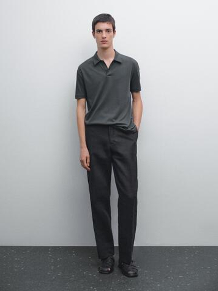 Massimo Dutti Рубашка-поло с короткими рукавами и застежкой на кнопки, темный антрацит