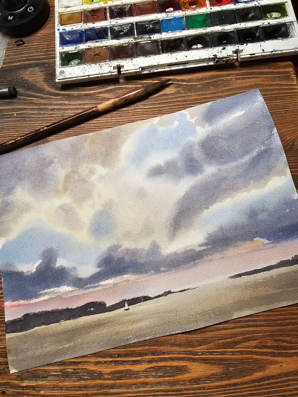 Картина авторская акварельная в паспарту 30х40 см на стену для интерьера "Пейзаж"