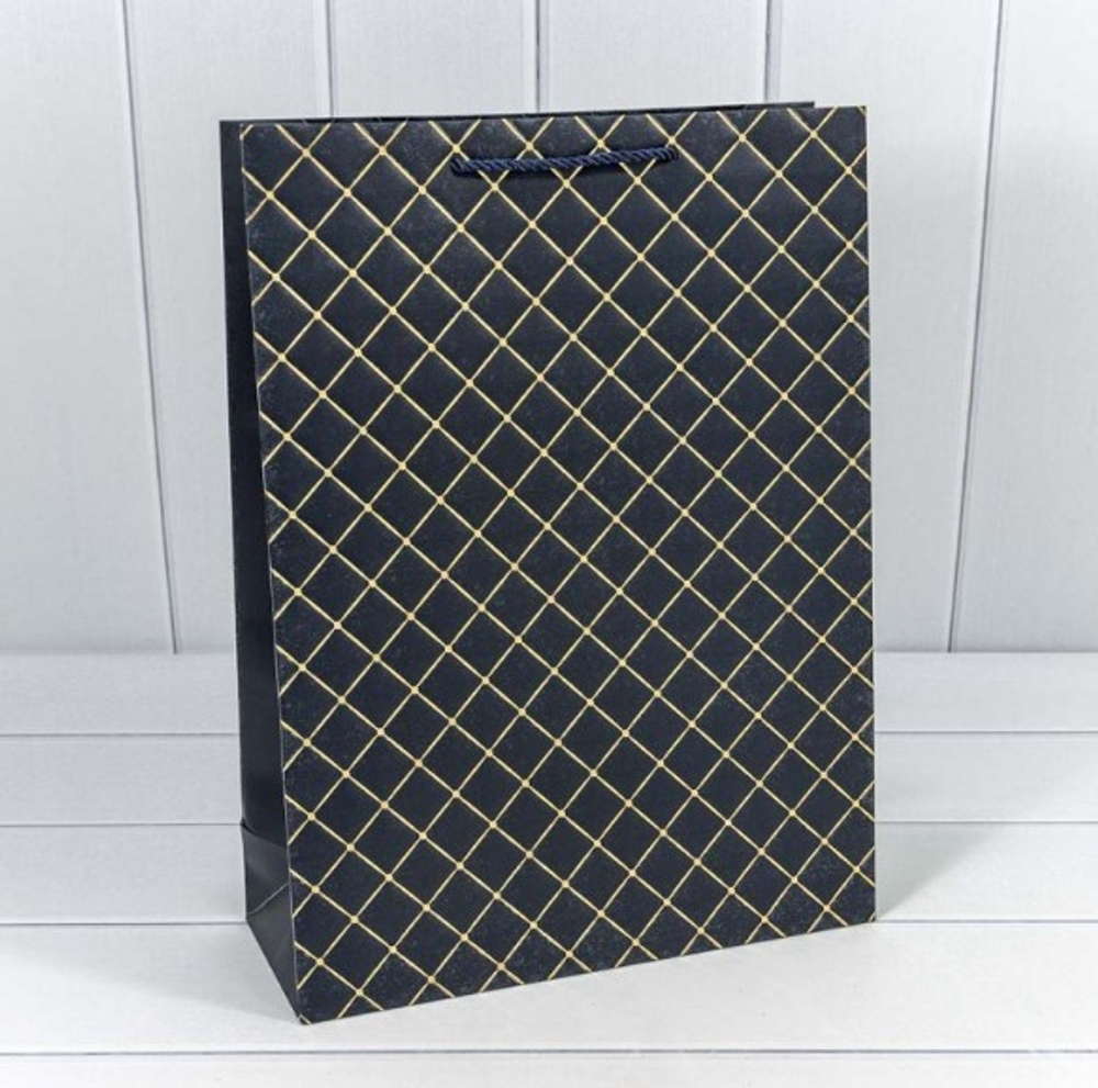 Пакет подарочный 31х42х12см Фигуры и узоры "Ромб" (Синий)