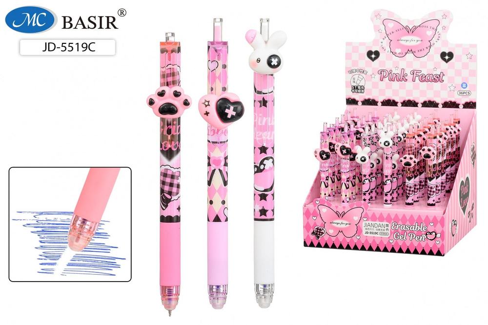 Авторучка гель пиши-стирай 0,5мм. синяя "Pink feast" ассорти (Basir)
