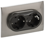 SKANDY Розетка 2-местная с заземлением без защитных шторок 16А в сборе SK-R08N металл никель IEK