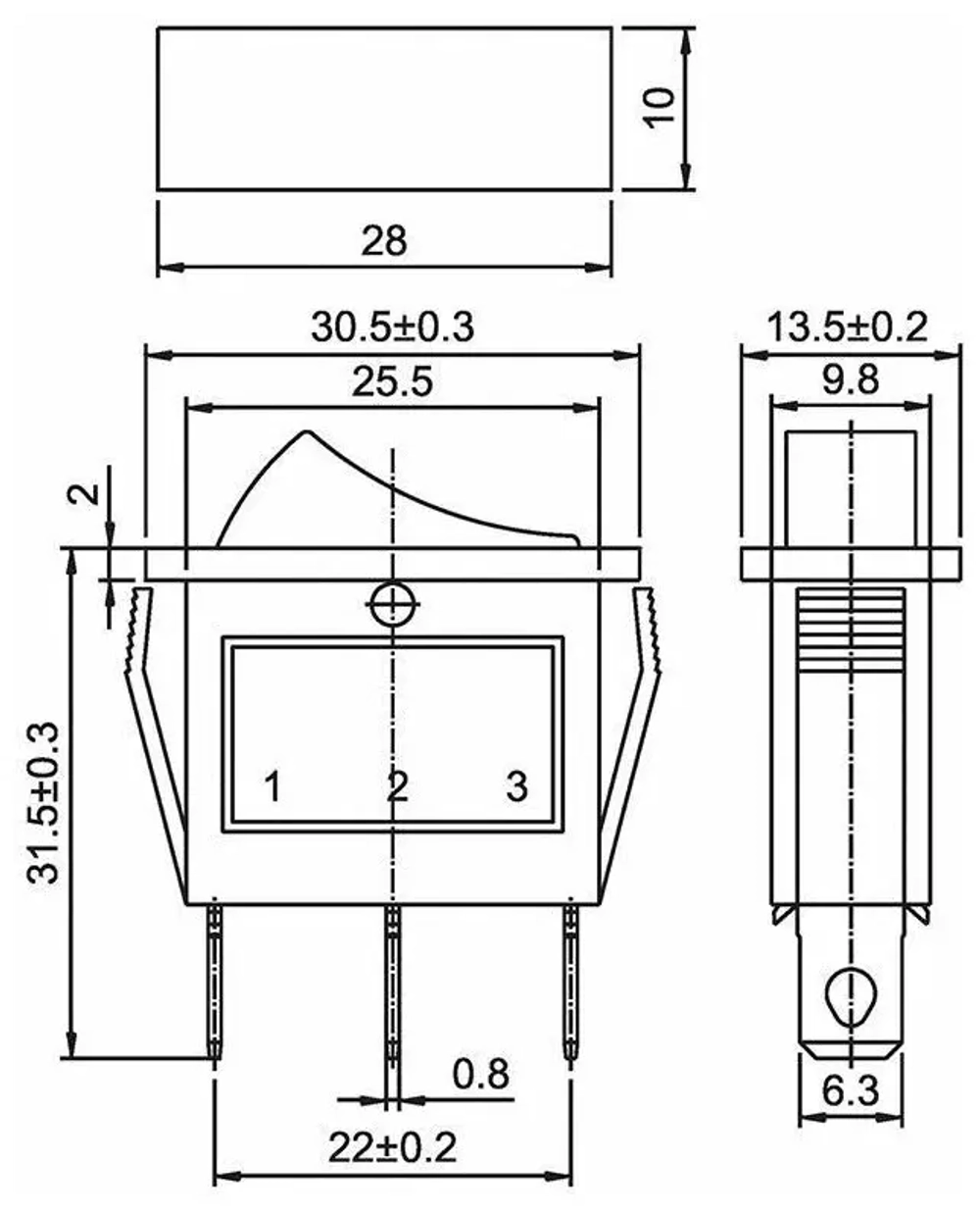 Переключатель ON/OFF 3-конт. Посадочное место-25*13мм 15A 220В Красный подсветка RWB-404,SC-791 REXANT 36-2225 Посадочное место-23*13мм