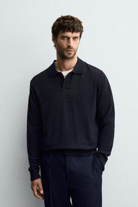 ZARA ПОЛО ИЗ ШЕРСТИ, МОРСКОЙ СИНИЙ
