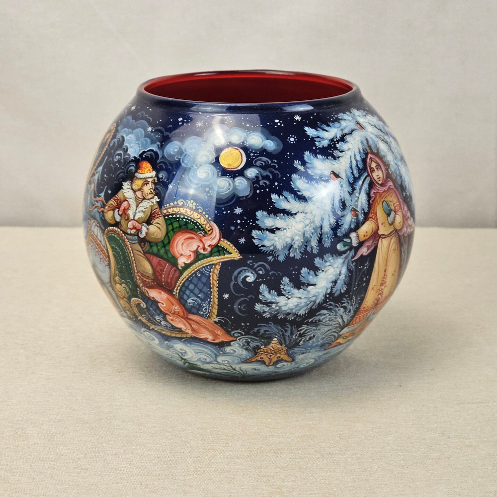 Вазочка с ручной росписью Палех "Морозко"