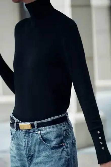 ZARA БАЗОВЫЙ ОДНОТОННЫЙ ДЖЕМПЕР, ЧЕРНЫЙ