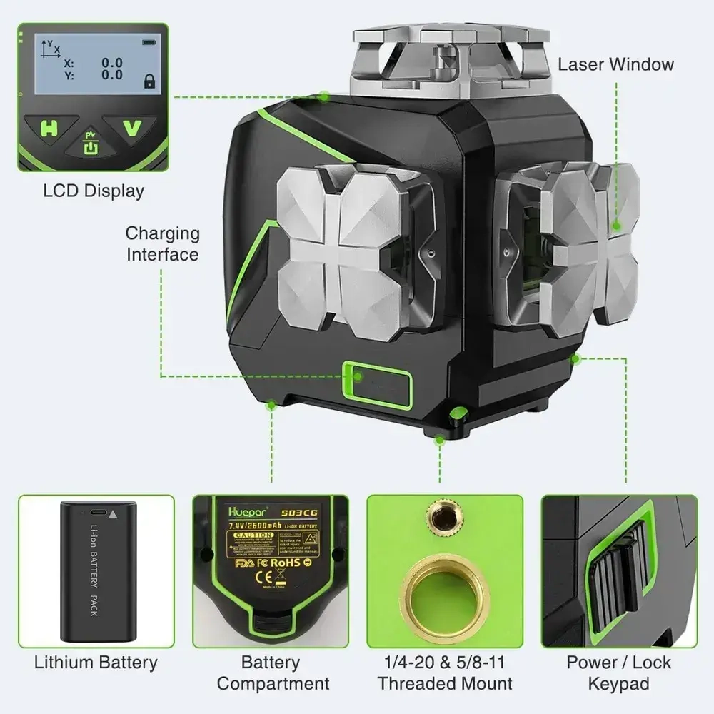 Лазерный уровень Huepar S03CG 360