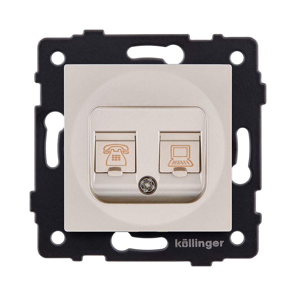 Розетка двойная RJ11 + RJ45 Cat.6, золотой Kollinger REA-011GD для Aspekt, Eleganz, Reflex