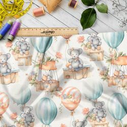 Ткань премиум дюспо милые зверьки на воздушных шарах