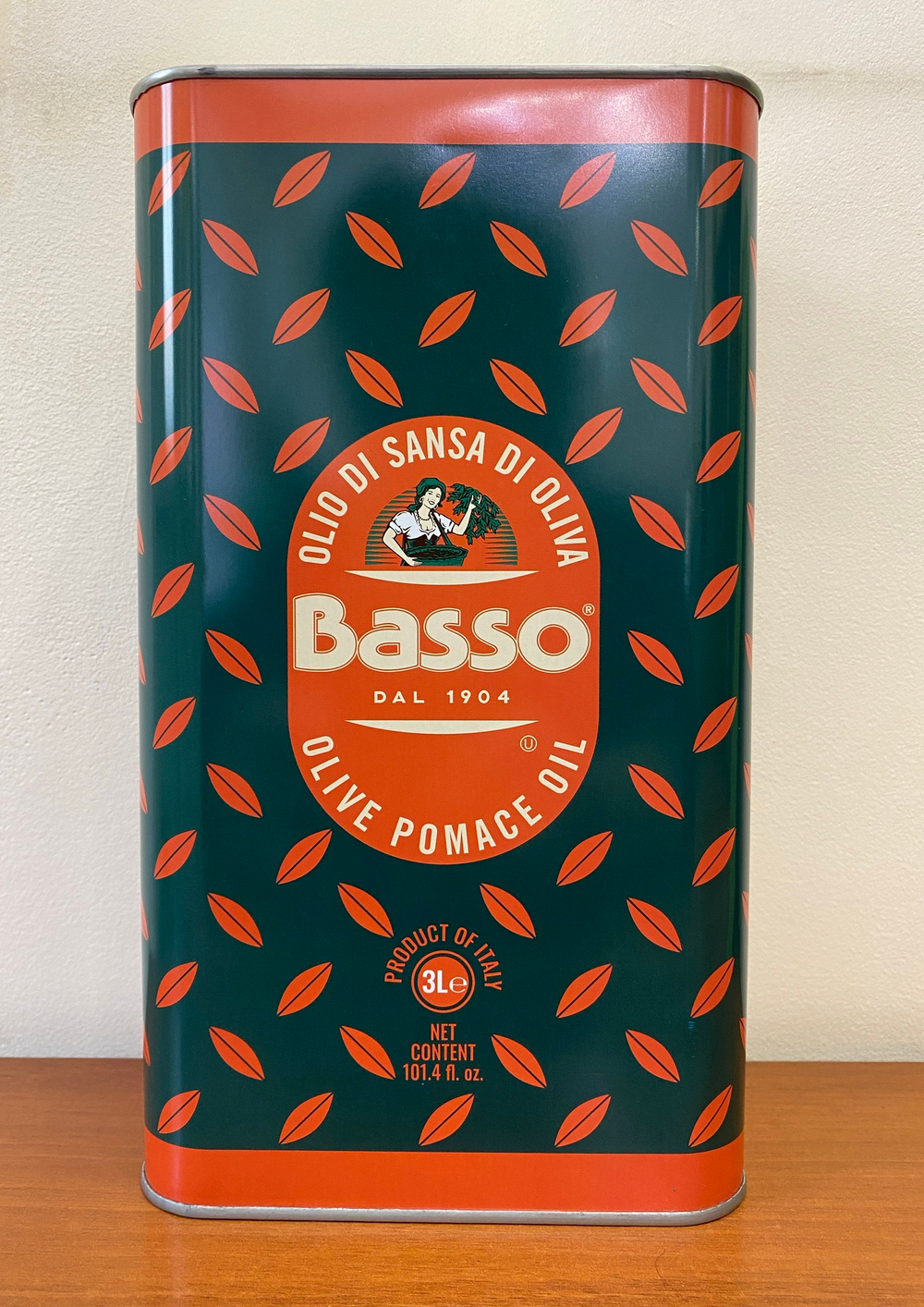 Оливковое масло BASSO Pomace Для жарки Рафинированное 3 литра в жестяной банке-канистре Италия