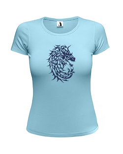 Футболка c драконом женская приталенная голубая с синим рисунком