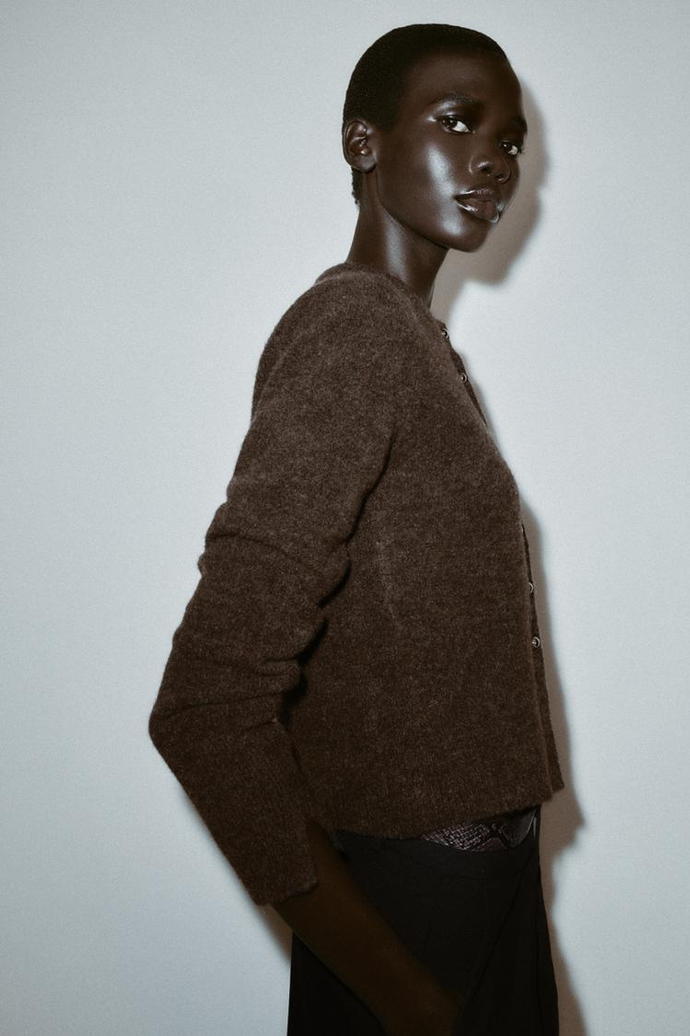 ZARА КАРДИГАН С ПУГОВИЦАМИ-ШАРИКАМИ, КОРИЧНЕВЫЙ МЕЛАНЖ