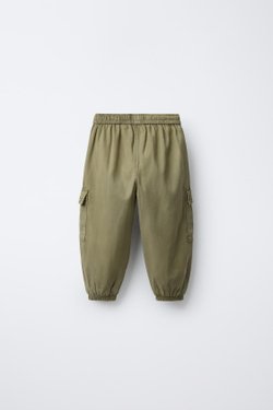 ZARA БРЮКИ КАРГО ИЗ МЯГКОЙ ТКАНИ, ЗЕЛЕНЫЙ