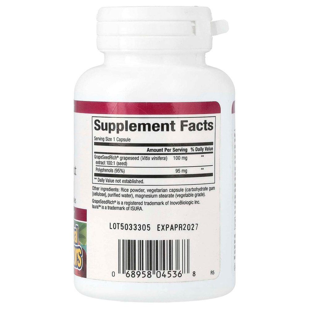 Natural Factors, GrapeSeedRich, экстракт виноградных косточек, 100 мг, 90 вегетарианских капсул