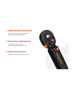 Динамометрический ключ 1/4 5-25 Нм Gigant, Длина 200мм, Сталь Cr-V, TW-6