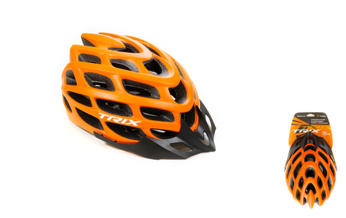 Шлем вело TRIX, кросс-кантри, 35 отверстий, регулировка обхвата, размер: M 57-58см, In Mold, оранжевый, матовый