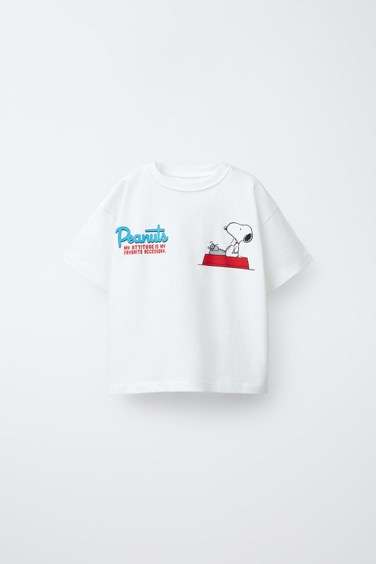ZARA ФУТБОЛКА С ПРИНТОМ SNOOPY PEANUTS™, БЕЛЫЙ