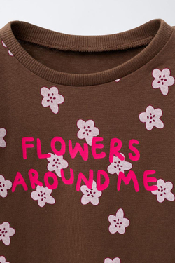 ZARA ФУТБОЛКА С ПРИНТОМ И НАДПИСЬЮ, ШОКОЛАДНЫЙ