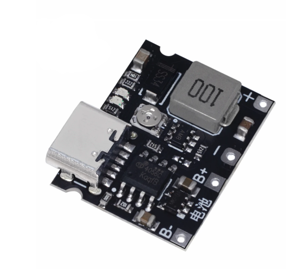 TP4056 зарядная плата Li-ion c повышающим преобразователем (4.2 - 28V) , TYPE-C Black
