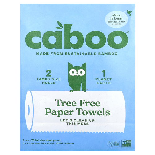 Caboo, бумажные салфетки без древесины, 2 рулона