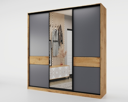 Шкаф-купе МАМА SLIM,184*60, Дуб вотан, Серый с зеркалом