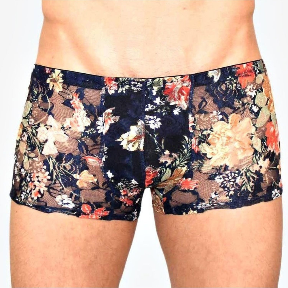 Мужские трусы-боксеры с крупным цветочным узором (Размер: L) (Цвет: синий)