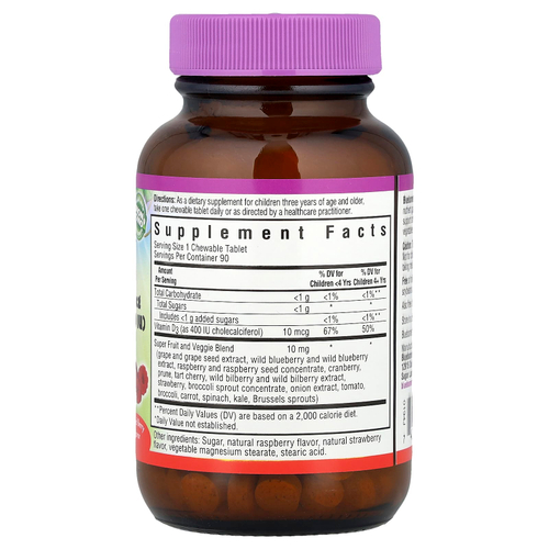 Bluebonnet Nutrition, Rainforest Animalz, витамин D3 с натуральным ягодным вкусом, 400 МЕ, 90 жевательных таблеток