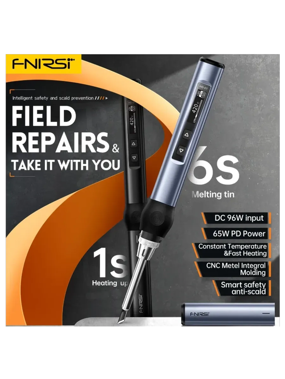 Умный паяльник FNIRSi HS-01 BLACK с 6 жалами