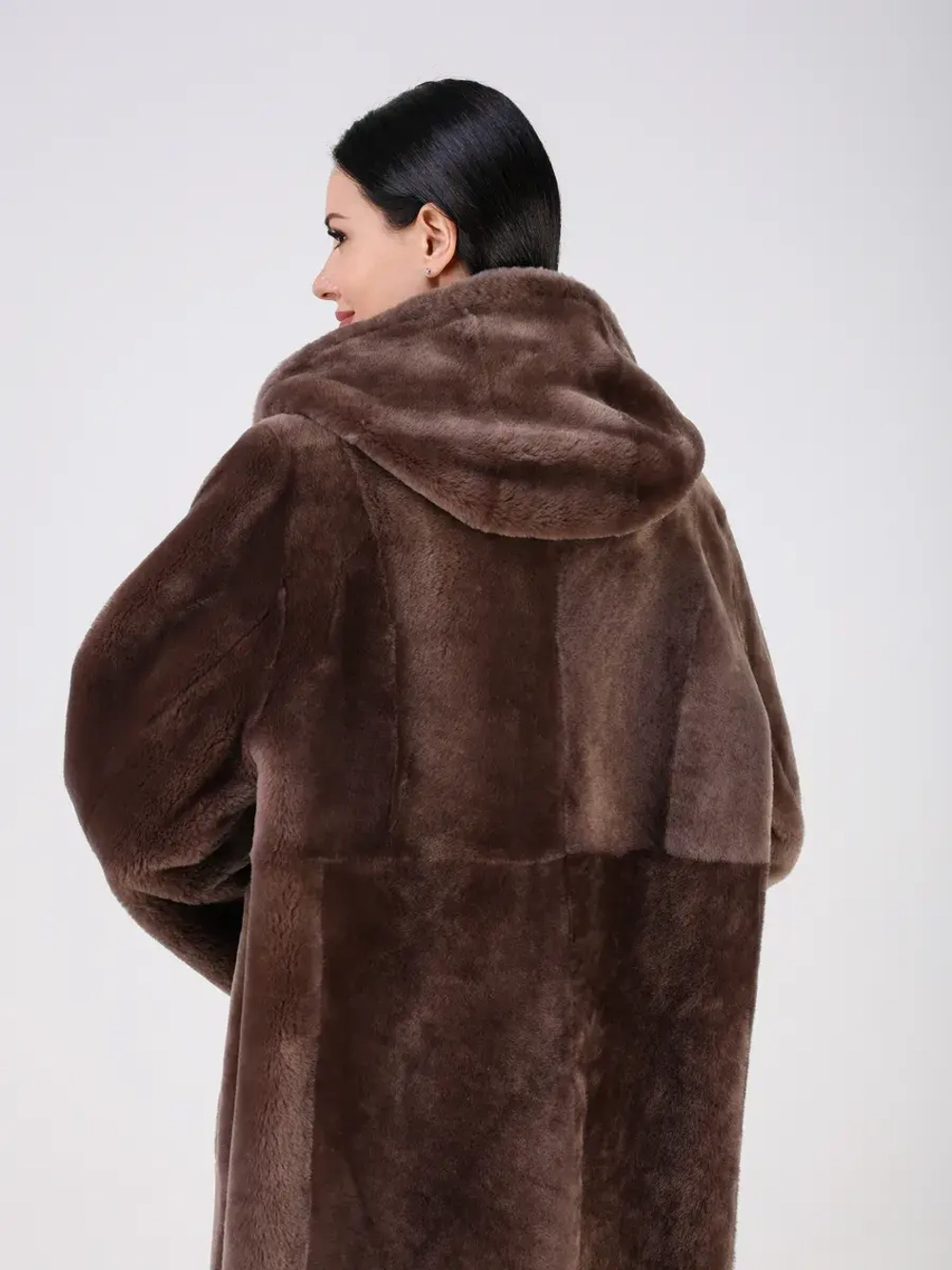 Дубленка зимняя двухсторонняя шуба с капюшоном