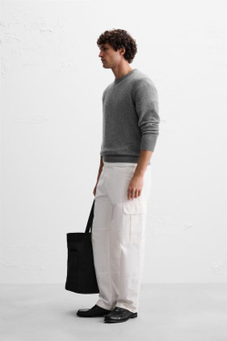 ZARA СВИТЕР ИЗ ШЕРСТИ И КАШЕМИРА, СЕРЫЙ С МЕЛАНЖЕВЫМ ЭФФЕКТОМ