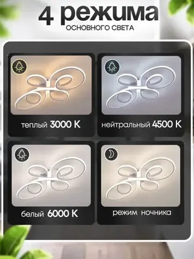 Люстра потолочная светодиодная с пультом 3796/800 WT, светильник потолочный 76Вт